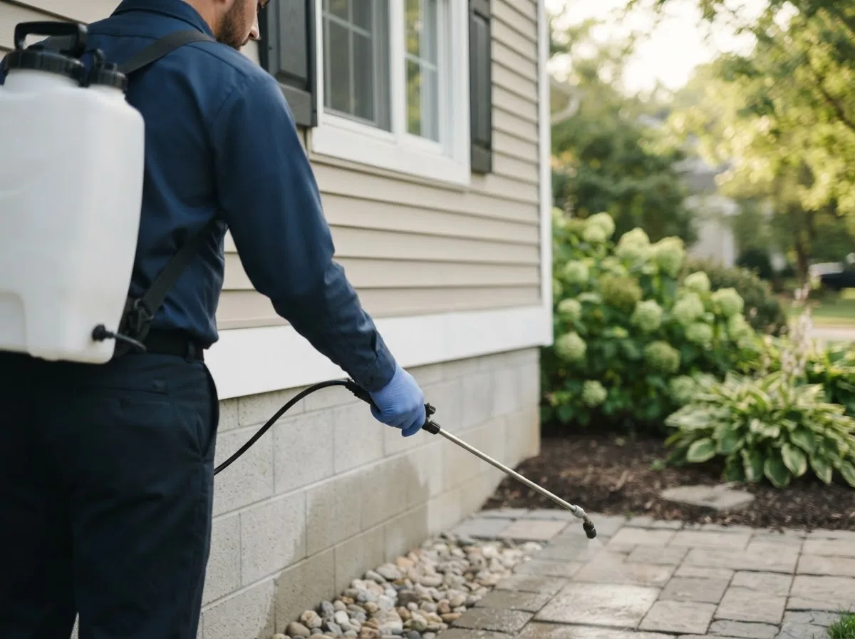 Pest control technician inspecting a home in Weldona, CO